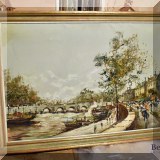 A06. Framed Paris street scene painting. 